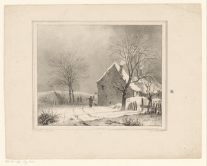 Karlı bir manzara içinde evler by Cornelis Gerrit Verburgh