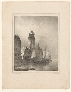 Şehirde yelkenli rıhtım by Cornelis Gerrit Verburgh