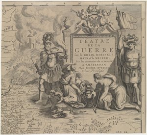 Almanya'da Marburg ve Frankfurt am Main arasındaki Solms bölgesinin haritası (sağ üstteki yaprak) Téâtre de la Guerre sur le Rhein, Moessele, Mayn & le Necker (nesnedeki başlık) by Cornelis Huyberts