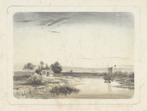 Ev ve yelkenli nehir manzarası Altı manzara (dizi başlığı) by Cornelis Jan Bolt