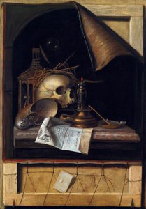 ""Nature morte a la vanite"" (Vanitas Natürmort) Tablo Cornelis Norbertus Gysbrechts veya Gijsbrechts (1630 - 1675) Tuval üzerine yağlı boya Dim 89x62 cm Özel Koleksiyon by Cornelis Norbertus Gysbrechts