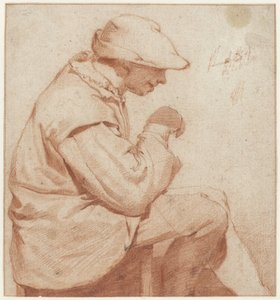 Oturan Adam Yumuşak Başlıklı, Sağda Profilde, Sağ Eli Kaldırılmış by Cornelis Pietersz. Bega (attributed to)