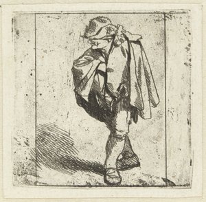 Sağ eli göğsünde duran adam pelerinine sıkışmış by Cornelis Pietersz. Bega