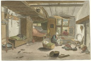Kadın beşik ile iç by Cornelis Ploos van Amstel (signed by artist)