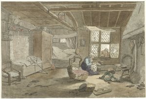 Kadın beşik ile iç by Cornelis Ploos van Amstel (signed by artist)