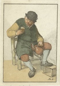 Sürahi ile oturan çiftçi by Cornelis Ploos van Amstel (signed by artist)