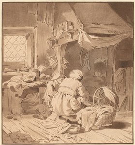 İki Kadınlı Bir Köylü Evinin İçi by Cornelis Ploos van Amstel