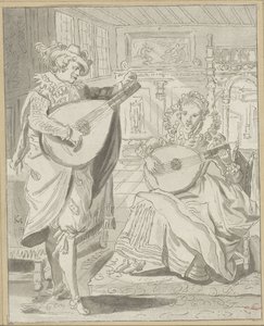 Beyefendi ve hanımefendi oynayan ud by Cornelis Ploos van Amstel