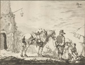 Çamaşırhane ile atlı adam by Cornelis Ploos van Amstel
