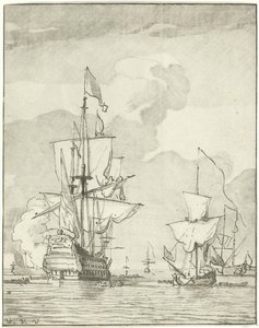 Savaş gemisi ateş ediyor by Cornelis Ploos van Amstel