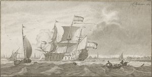 IJ üzerinde savaş gemisi by Cornelis Ploos van Amstel