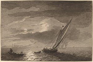 Dolunay ile deniz manzarası by Cornelis Ploos van Amstel