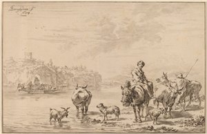 bir katır üzerinde oturan kadın by Cornelis Ploos van Amstel