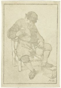Sürahi ile oturan çiftçi by Cornelis Ploos van Amstel