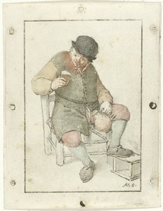 Sürahi ile oturan çiftçi by Cornelis Ploos van Amstel