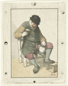 Sürahi ile oturan çiftçi by Cornelis Ploos van Amstel