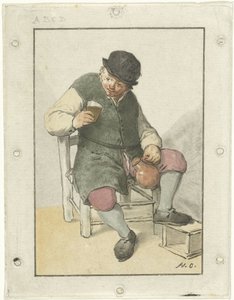 Sürahi ile oturan çiftçi by Cornelis Ploos van Amstel