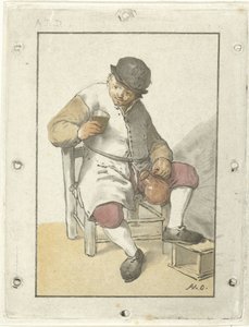 Sürahi ile oturan çiftçi by Cornelis Ploos van Amstel