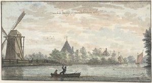 Leimuiden ve Bilderdam arasındaki Drecht'te yel değirmeni 'De Vos' ve ev 'Verbeid Den Tijd' by Cornelis Pronk (possibly)