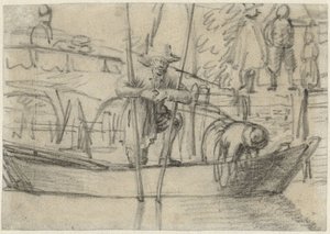 Sahilde bir teknede kadın ve erkek by Cornelis Saftleven (attributed to)