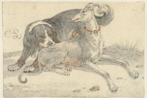 Tazı ve keklik köpeği by Cornelis Saftleven