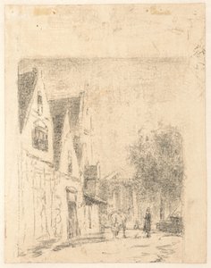 Bir at ve bir adam ile bir sokak görünümü by Cornelis Springer