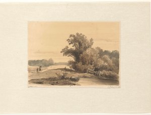 Bir yolda yürüyüşçüler ile Brederode yakınlarında manzara by Cornelis Springer