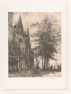 Hamelin Hameln'deki Pazar Kilisesi'nin önündeki insanlar (nesnedeki başlık) by Cornelis Springer