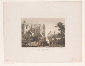 11. yüzyıl kilisesinin önünde vagonlu sığır Aziz Petrus Kilisesi (11. Yüzyıl) (nesne üzerindeki başlık) by Cornelis Springer