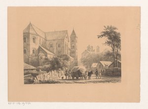 11. yüzyıl kilisesinin önünde vagonlu sığır Aziz Peter Kilisesi by Cornelis Springer