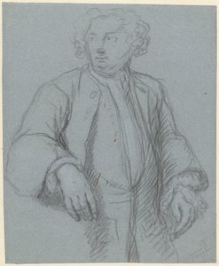 Uzun paltolu bilinmeyen bir adamın portresi, dörtte üçü solda by Cornelis Troost (attributed to)