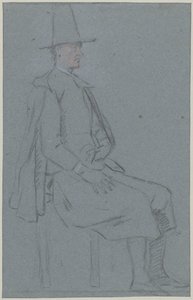 Oturan şarlatan, profil sağa, bir eli uylukta by Cornelis Troost