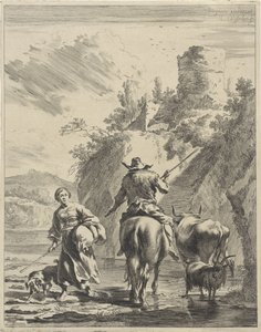 Bir kalede çoban ve çoban kız Yuvarlanan manzaralar (dizi başlığı) by Cornelis Visscher (II)