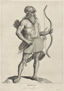 Herulian Herulus (nesne üzerindeki başlık) Oude hier woonachtige volken (dizi adı) Peplus veya Gotlar, Vandallar, Swabianlar, Heruli, Gepidler, Marcomanni ve antik anıtlardan ve Marcus Zuerius Boxhornius müzesinden antik Dörtlü Görüntüler (seri baştankara