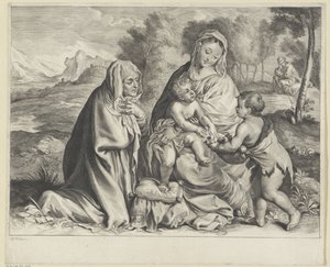 Kutsal Aile, Vaftizci Yahya ve Elisabeth ile Manzara by Cornelis Visscher (II)