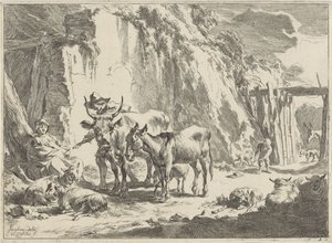 Çocuğunu besleyen bir kadınla manzara Manzaralar (dizi başlığı) by Cornelis Visscher (II)