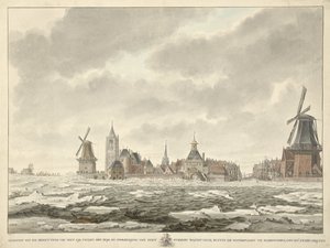 Gorinchem'deki Waterpoort'un dışındaki buz işgalinin görünümü, 20.n Şubat 1799 by Cornelis de Jonker