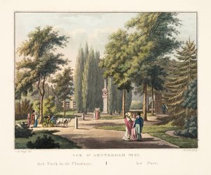 Vue d'Amsterdam No.27. Plantasyondaki Park. Le Parc, 1825 (el boyaması gravür)