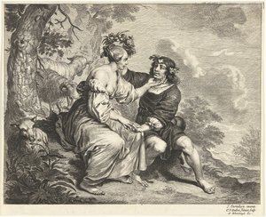 Peyzajda çoban ve çoban kız by Cornelis van Dalen (II)