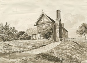 Betley - Çiftlik evi: kalem ve sepya çizimi, Ekim 1820 (çizim) by Cornelius Varley