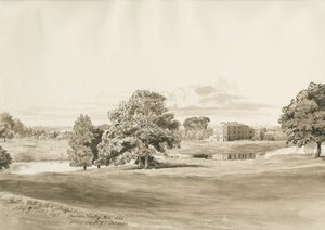Betley Hall: sepya yıkama çizimi, Ekim 1820 by Cornelius Varley