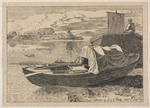 Nehirdeki Tekneler, Uzakta Yel Değirmeni by Cornelius Varley