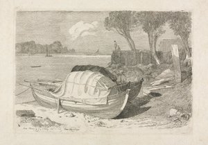 İki Sahilde Balıkçı Teknesi by Cornelius Varley