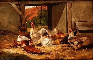 Ahırdaki Tavuklar (bir çift) by Cornelius van Leeputten