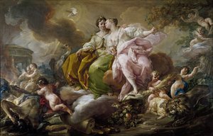 Adalet ve Barış - Resim Corrado Giaquinto (1703-1766) - c. 1754 - Tuval üzerine yağlı boya - 216x325 cm - Rokoko sanatı - Museo del Prado, Madrid by Corrado Giacquinto