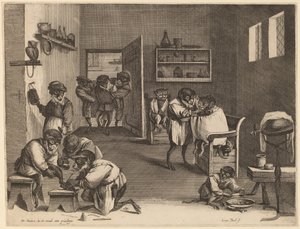 Maymunların Berber Dükkanı by Coryn Boel after David Teniers the Younger