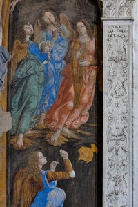 Miracle of the Sacrament': Bazı meleklerin müzik çaldığı detay (fresk) by Cosimo Rosselli