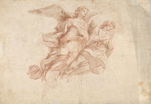 Uçan İki Melek, tersi: Bulutlarda Oturan Baba Tanrı ve Uçan Bir Figürün Krokisi, c1720