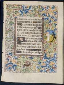 Saatler Kitabından Yaprak: Bir Şeytanı Kovalayan Melek recto ve İki Şeytanın tersi, c. 1460.