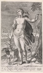 Akşam Vesper Diana (nesne üzerindeki başlık) Günün Dört Zamanı (dizi başlığı) by Crispijn van de Passe (I)